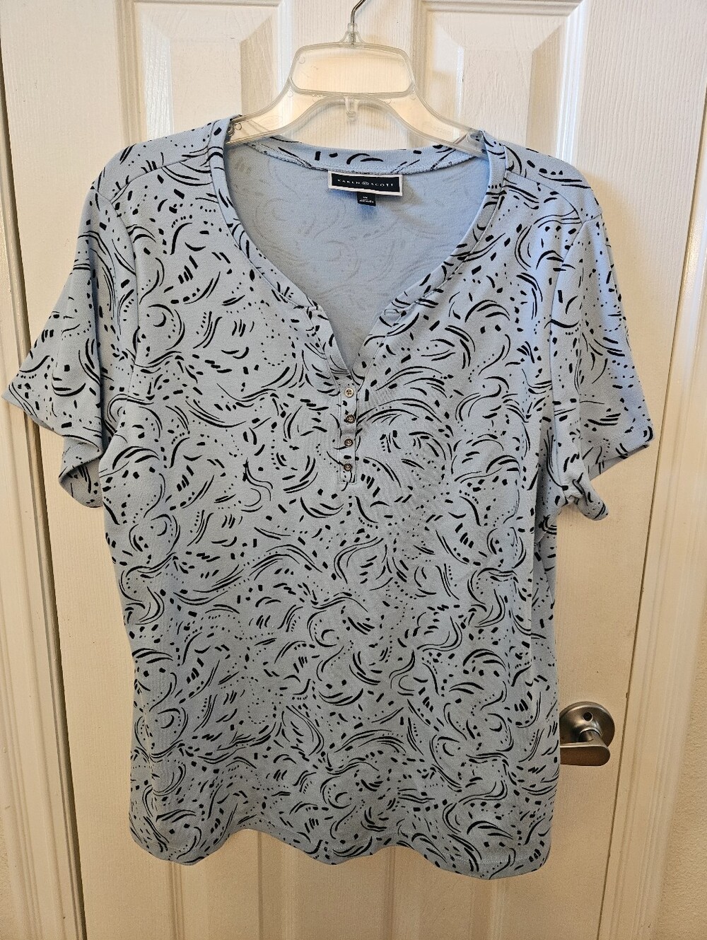 Karen Scott 1X Light & Dark Blue Print Short Sleeve Tee